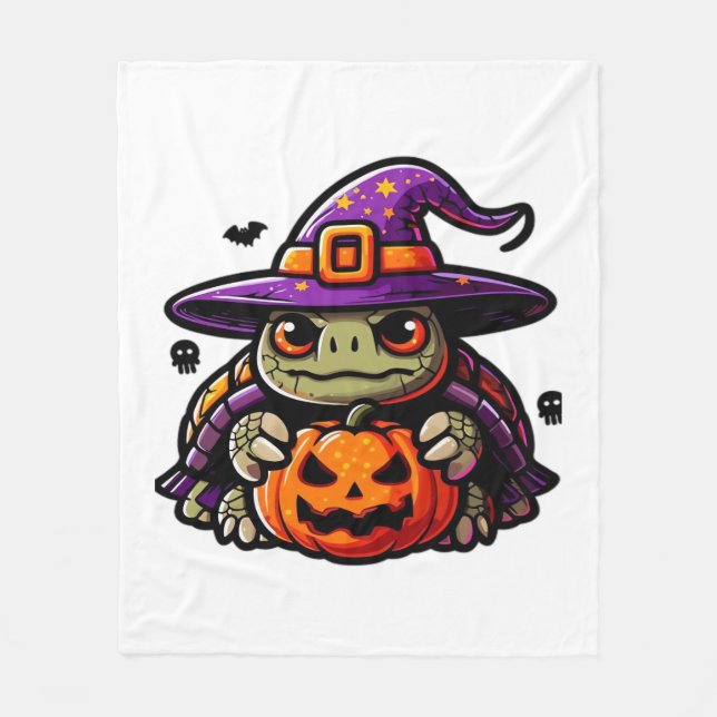 Halloween Tortoise Turtle Witch Hat Costume Spooky Fleece Blanket (Front)