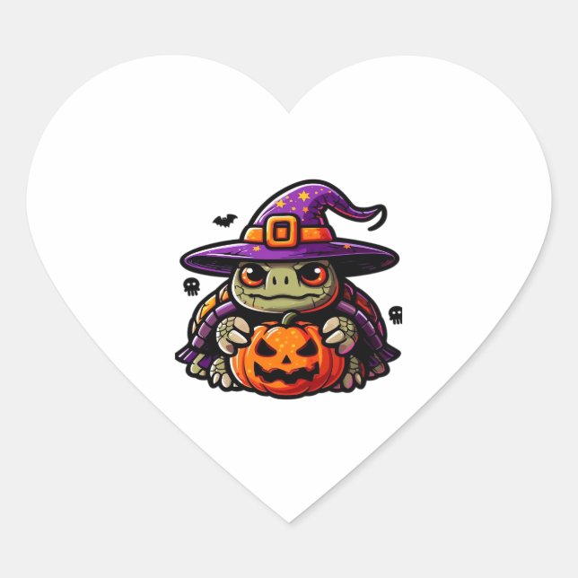 Halloween Tortoise Turtle Witch Hat Costume Spooky Heart Sticker (Front)