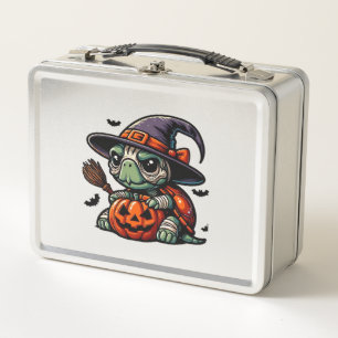 Halloween Tortoise Turtle Witch Hat Costume Spooky Metal Lunch Box