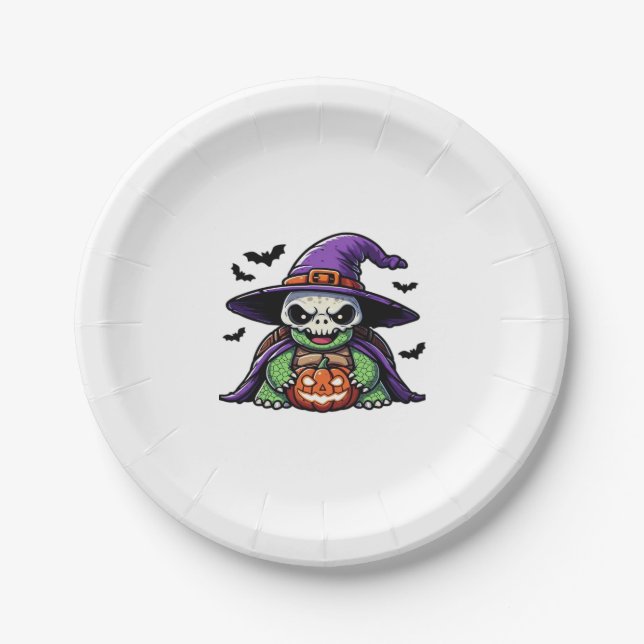 Halloween Tortoise Turtle Witch Hat Costume Spooky Paper Plate (Front)