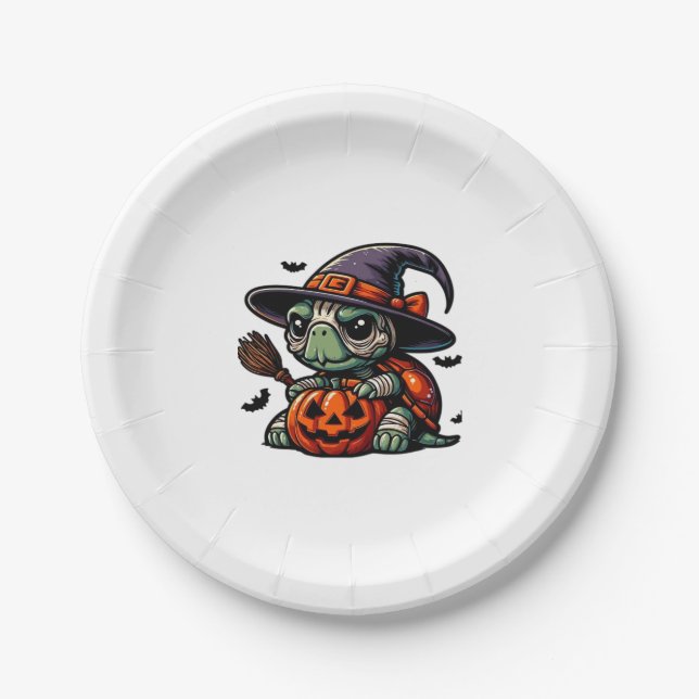 Halloween Tortoise Turtle Witch Hat Costume Spooky Paper Plate (Front)