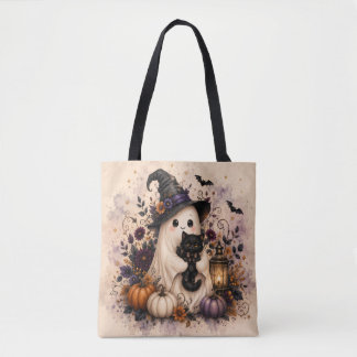 Halloween Tote Bag Ghost Black Cat Shopping Bag