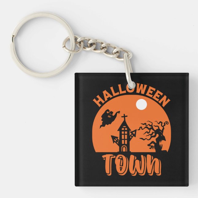 Halloween Town – Haunted House & Pumpkin Key Ring (Front)