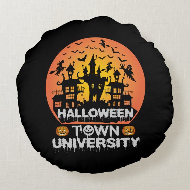 Halloween Town University – Haunted House Round Cushion (Back)