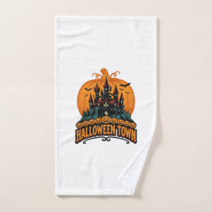 Halloween Town Vintage Haunted Castle Pumpkin Desi Hand Towel