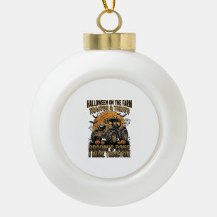 Halloween Tractor Shirt Funny Farm Witch Ride Desi Ceramic Ball Christmas Ornament