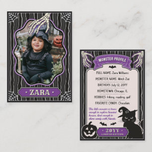 Halloween Trading Card, Monster Profile Photo Card