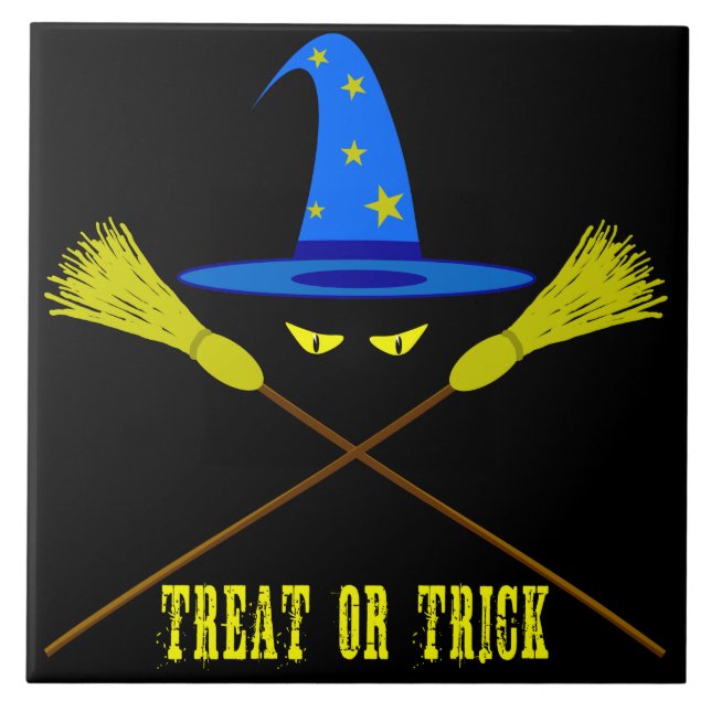 Halloween Treat Or Trick Black Ceramic Tile (Front)