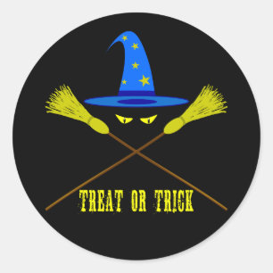 Halloween Treat Or Trick Black Classic Round Sticker