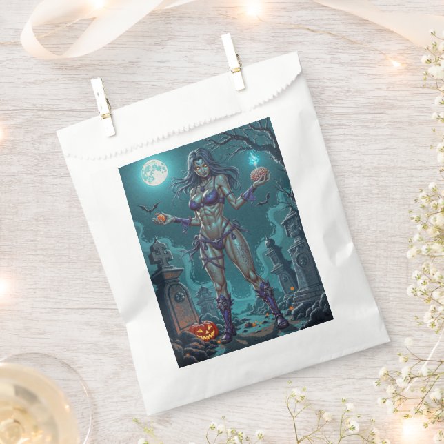 Halloween Treat or Zombie Girlfriend w Brains Favour Bag (Clipped)