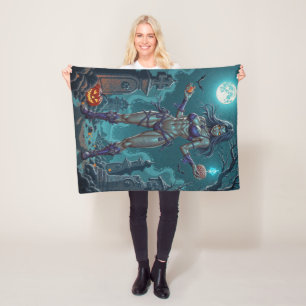 Halloween Treat or Zombie Girlfriend w Brains Fleece Blanket