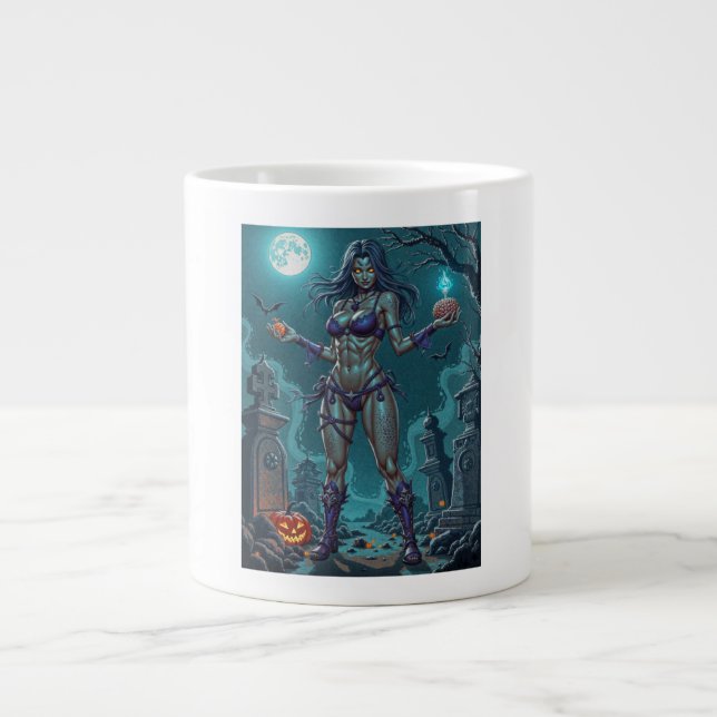 Halloween Treat or Zombie Girlfriend w Brains Large Coffee Mug (Front)