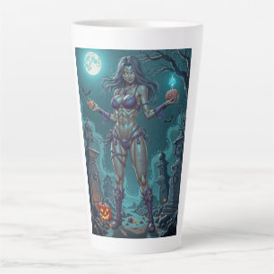 Halloween Treat or Zombie Girlfriend w Brains Latte Mug