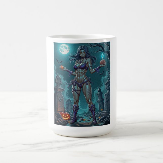 Halloween Treat or Zombie Girlfriend w Brains Magic Mug (Center)