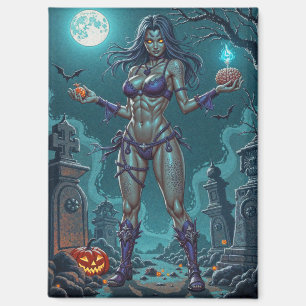 Halloween Treat or Zombie Girlfriend w Brains Magnet