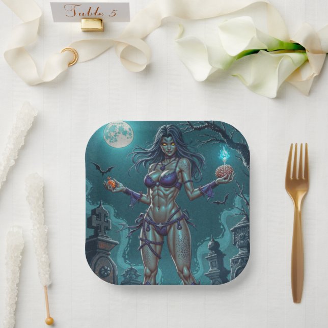 Halloween Treat or Zombie Girlfriend w Brains Paper Plate (Wedding)
