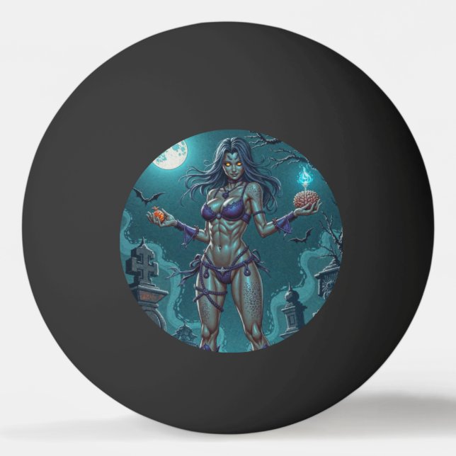 Halloween Treat or Zombie Girlfriend w Brains Ping Pong Ball (Front)