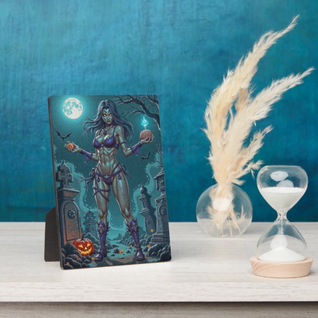 Halloween Treat or Zombie Girlfriend w Brains Plaque (Side)