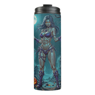 Halloween Treat or Zombie Girlfriend w Brains Thermal Tumbler