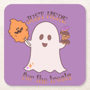 Halloween Treats Ghost and Sweets Party Square Paper Coaster