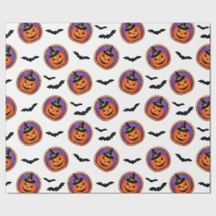 Halloween Treats Jack-O-Lantern & Bats Wrapping Paper