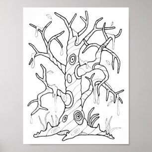 Halloween Tree Colouring Page Art Poster