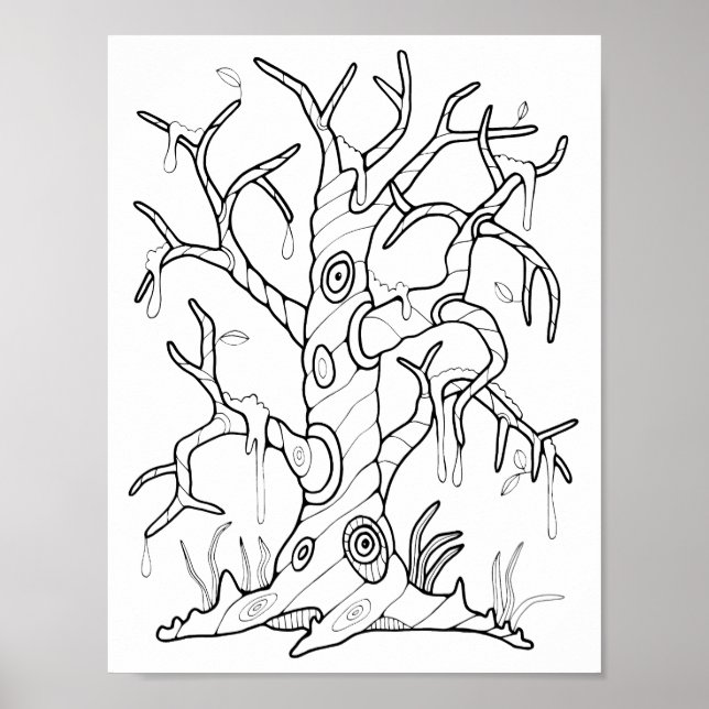 Halloween Tree Colouring Page Art Poster (Front)