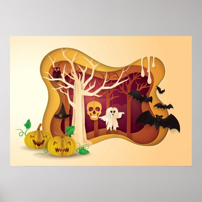 Halloween Tree Papercut Ghost & Skull Poster (Front)