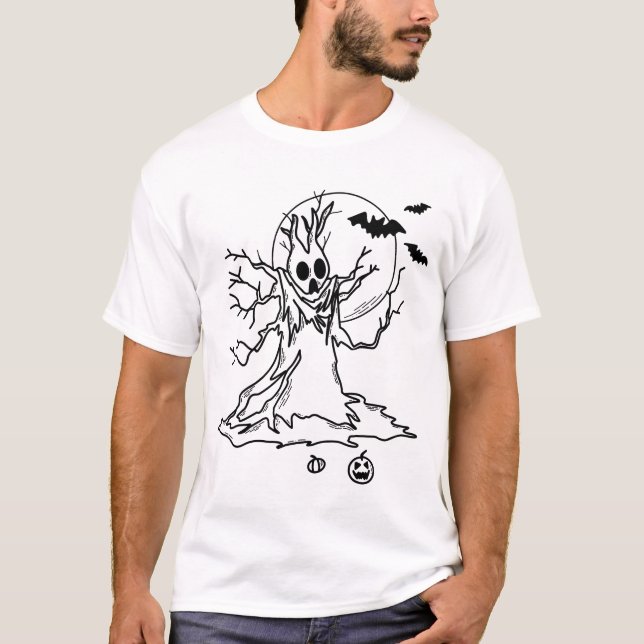 Halloween Tree with Antlers, Moon T-Shirt (Front)