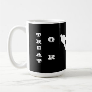 Halloween trick design black white with letters coffee mug