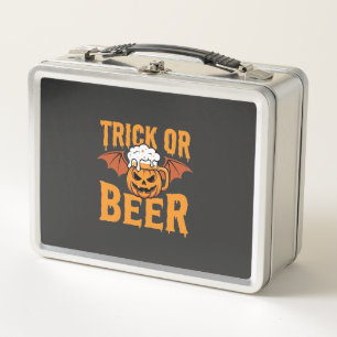 Halloween Trick or Beer Pumpkin Bat Graphic Metal Lunch Box