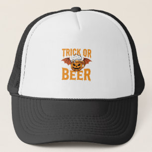 Halloween Trick or Beer Pumpkin Bat Graphic Trucker Hat