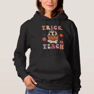 Halloween Trick Or Teach Retro Floral Ghost Teache Hoodie