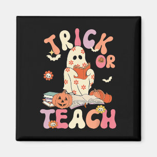 Halloween Trick or Teach Retro Floral Ghost Teache Magnet