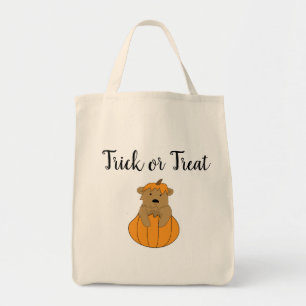 Halloween Trick or Treat Bear in Pumpkin Tote Bag
