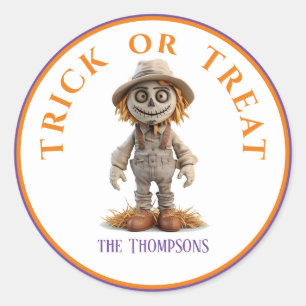 Halloween Trick or Treat Big Eyed Scarecrow Classic Round Sticker