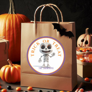  Halloween Trick or Treat Big Head Skeleton Classic Round Sticker