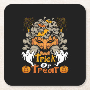 Halloween Trick Or Treat Birthday Square Paper Coaster