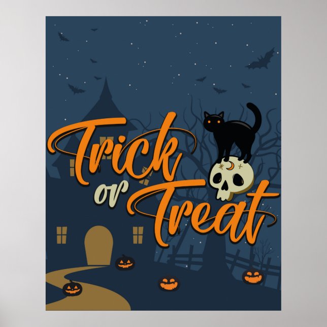 Halloween Trick or Treat Black Cat and Skull Poster (Front)
