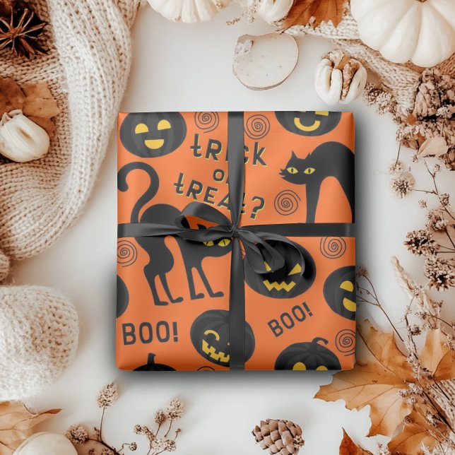 Halloween Trick or Treat Black Cat Gothic Pumpkins Wrapping Paper (Halloween Trick or Treat Black Cat Gothic Pumpkins Wrapping Paper)