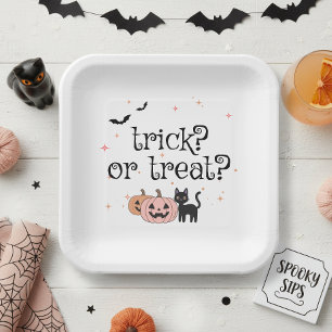Halloween Trick or Treat Black Cat Motif ID1325 Paper Plate