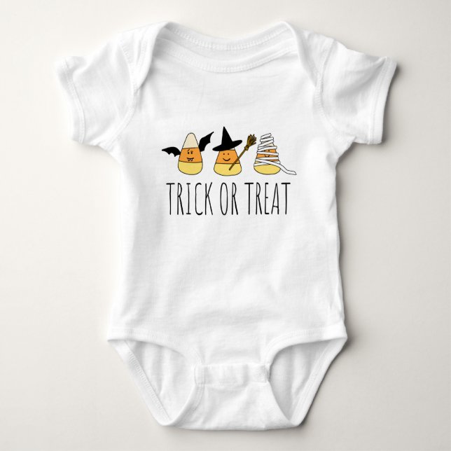 Halloween Trick or Treat Candy Corn Baby Bodysuit (Front)