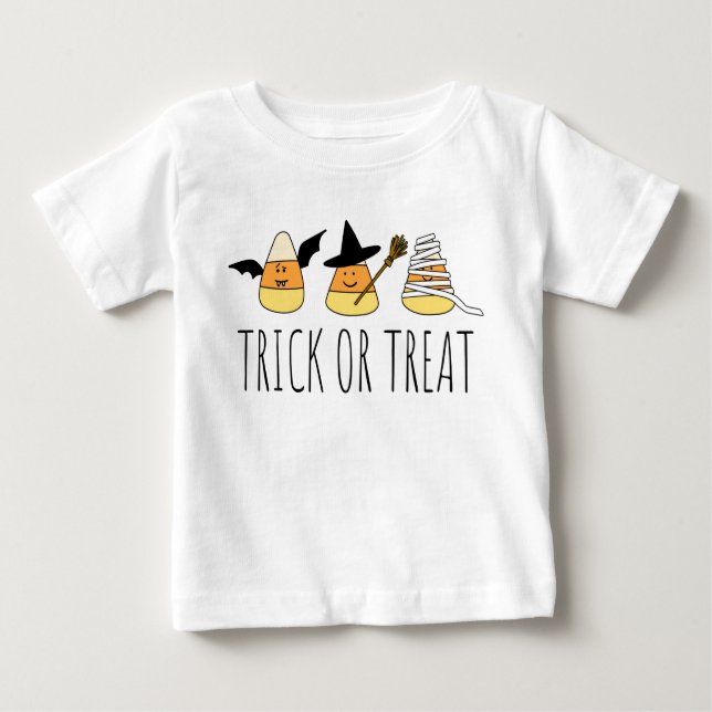 Halloween Trick or Treat Candy Corn Baby T-Shirt (Front)