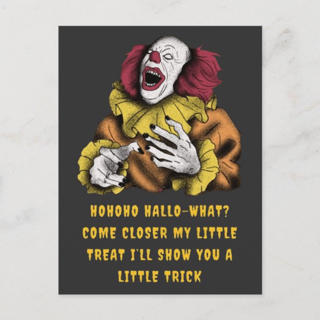 Halloween Trick or Treat Clown Laughing | Yellow  Postcard (Front)