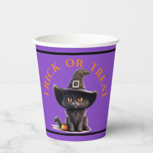 Halloween Trick or Treat Cute Black Cat Witch Hat Paper Cups