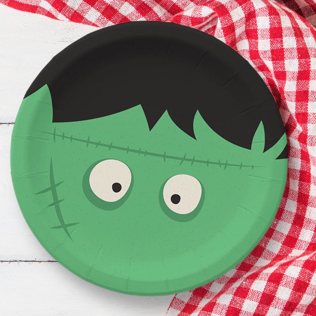 Halloween Trick or Treat Cute Frankenstein Monster Paper Plate (Creator Uploaded)