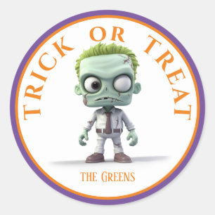 Halloween Trick or Treat Green Head Monster Classic Round Sticker