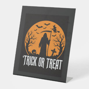 Halloween Trick or Treat Grim Reaper Design_1 Pedestal Sign