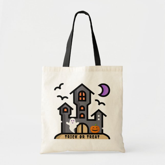 Halloween Trick or Treat Haunted House Tote Bag (Front)