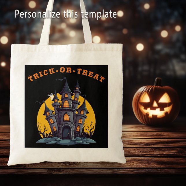 Halloween Trick Or Treat Haunted House Tote Bag (Halloween Trick Or Treat Haunted House Tote Bag)
